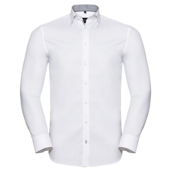 Tailliertes Herringbone Kontrast-Hemd  Langarm
